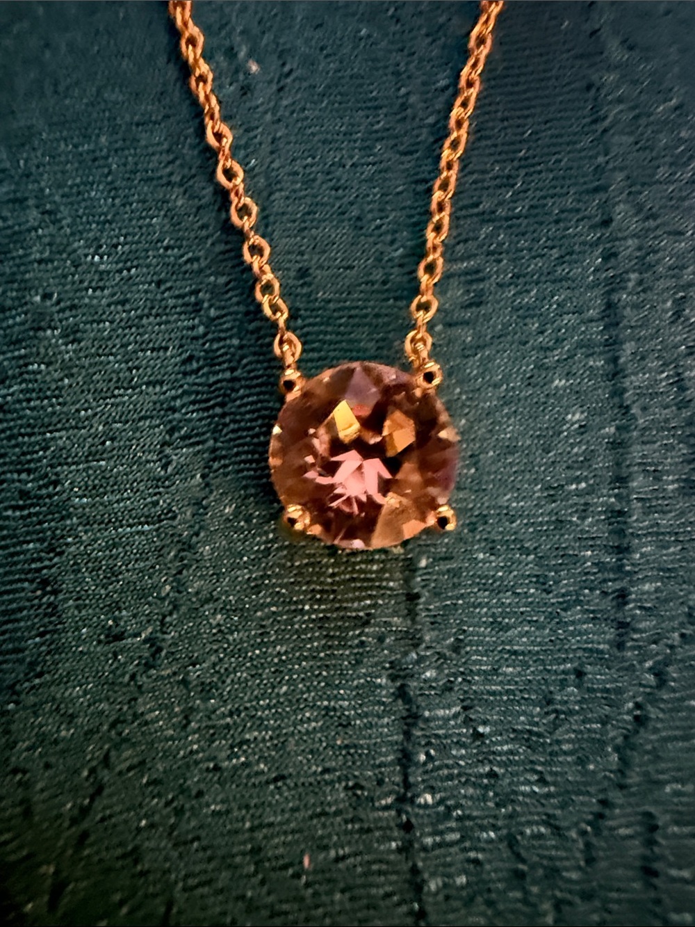 Gold Chain Necklace with Pink Round Solitaire Pendant
